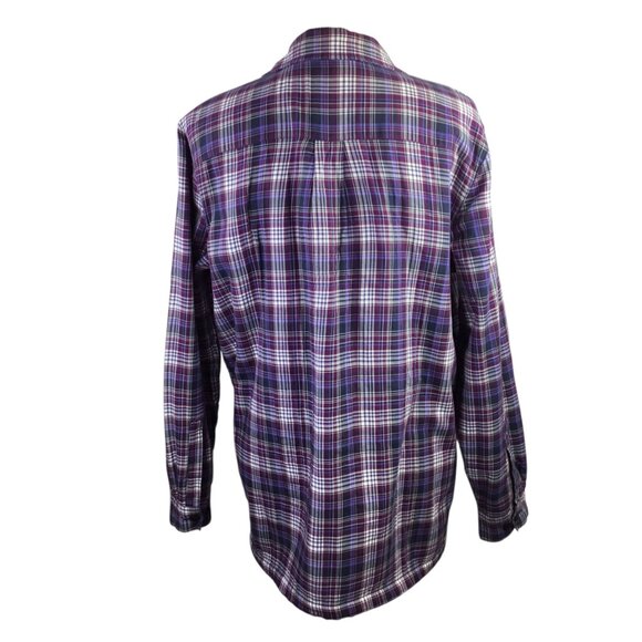 L.L. Bean Sherpa Lined Plaid Flannel Jacket Shacket Purple Women's Large Button - Picture 5 of 9